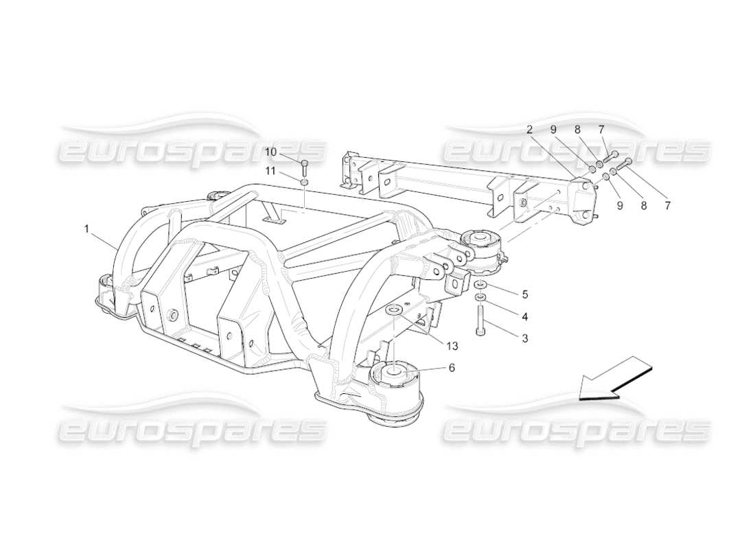 maserati grancabrio (2011) 4.7 diagrama de piezas del chasis trasero