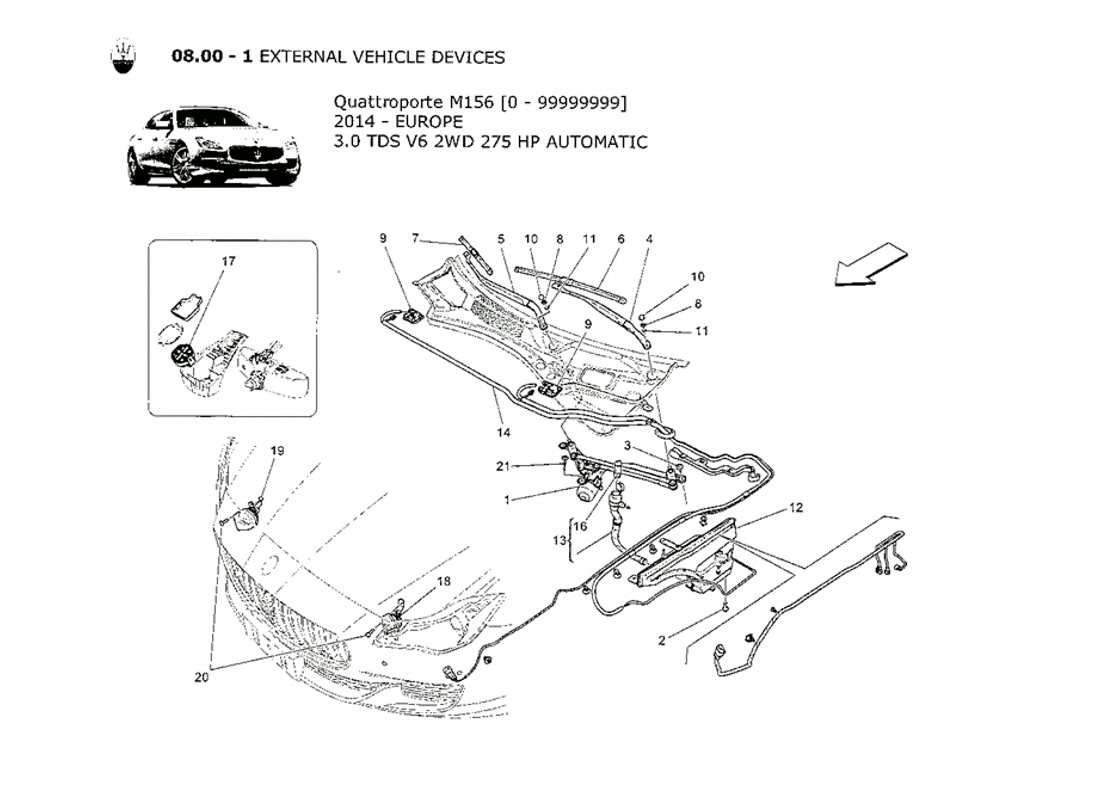 maserati qtp. v6 3.0 tds 275bhp 2014 diagrama de piezas de dispositivos externos del vehículo