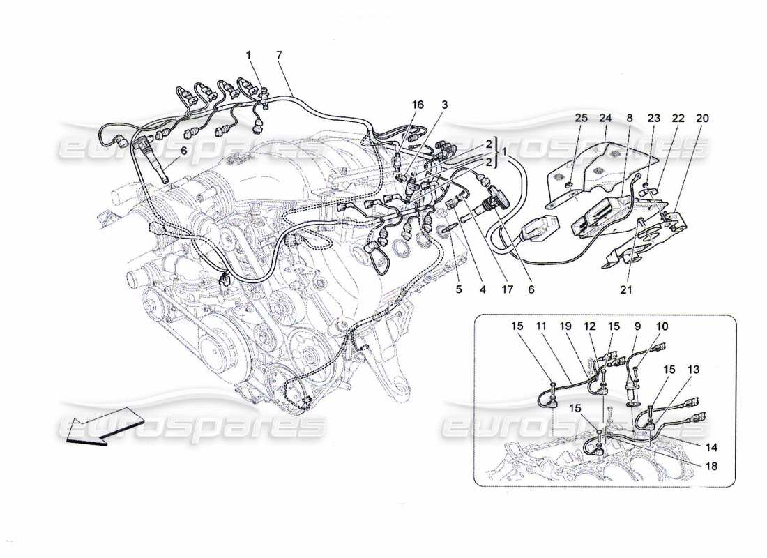 maserati qtp. (2010) 4.7 control electrónico: diagrama de piezas de control de sincronización del motor y inyección