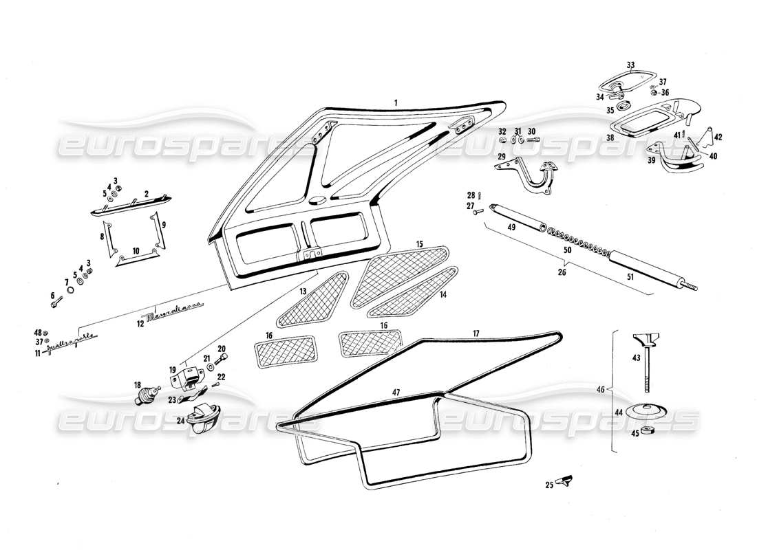 maserati qtp.v8 4.7 (s1 & s2) 1967 diagrama de piezas del compartimiento de equipaje