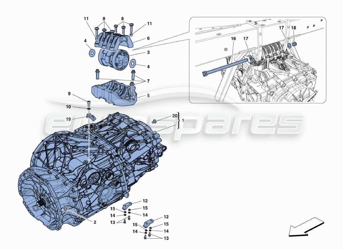 ferrari 488 challenge diagrama de piezas de la caja de cambios