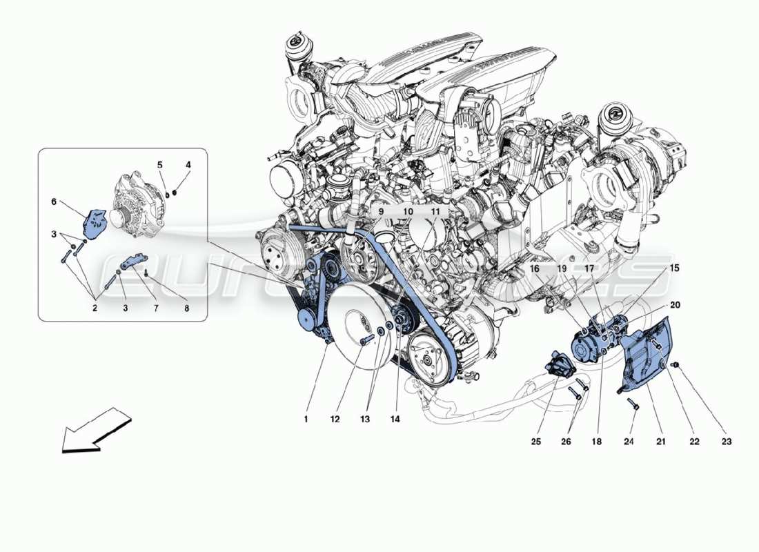 ferrari 488 challenge diagrama de piezas del motor de arranque