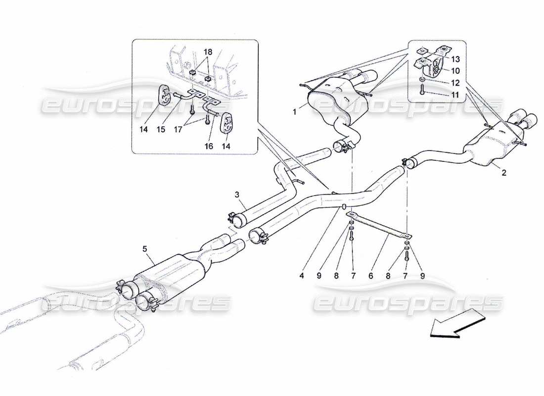 maserati qtp. (2010) 4.7 diagrama de piezas de silenciadores