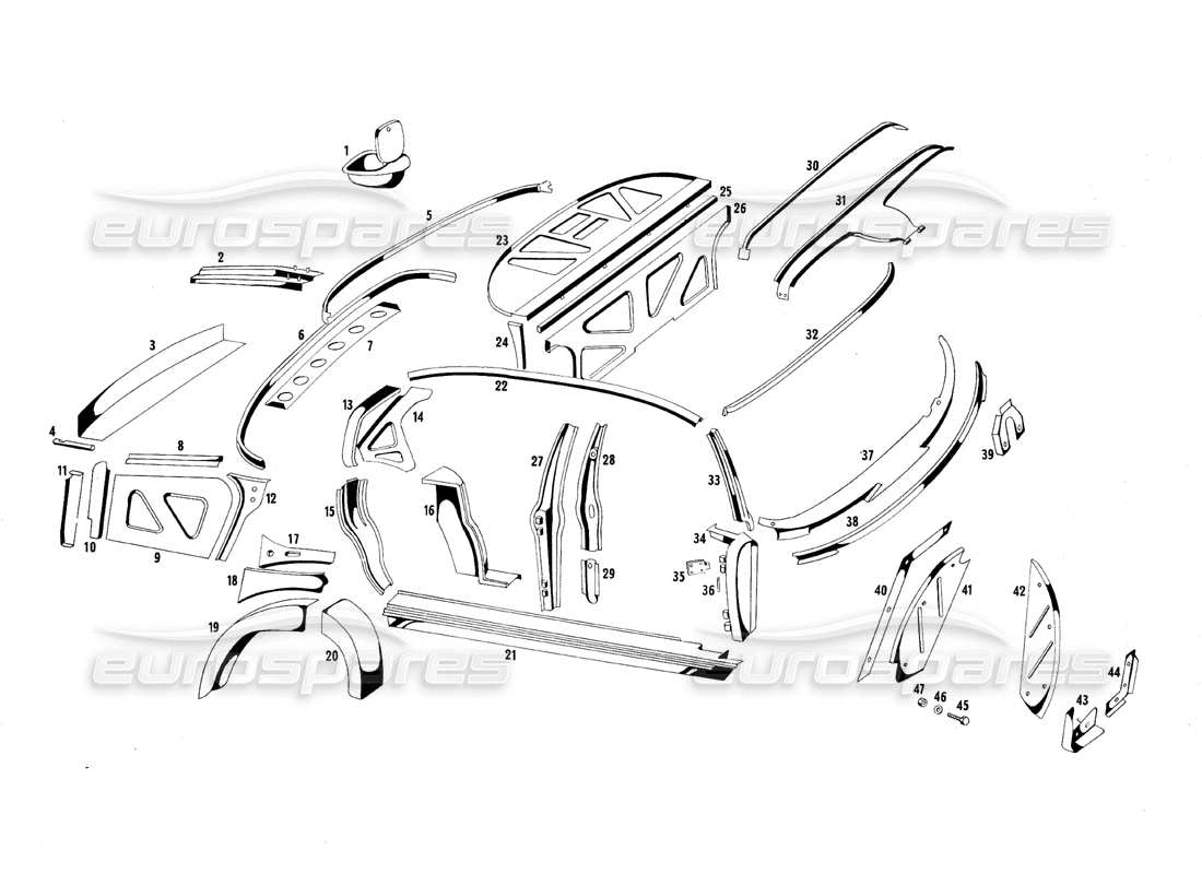 maserati qtp.v8 4.7 (s1 & s2) 1967 paneles interiores diagrama de piezas