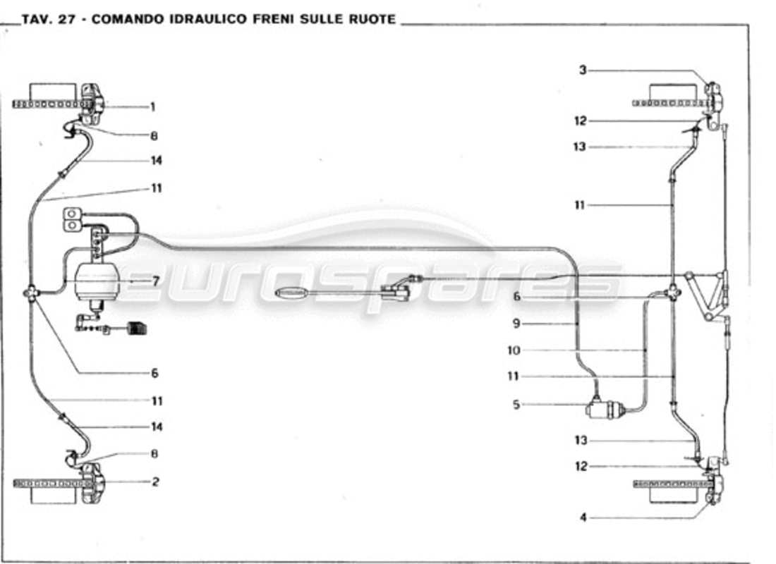 ferrari 246 gt series 1 sistema hidráulico de frenos sobre ruedas diagrama de piezas
