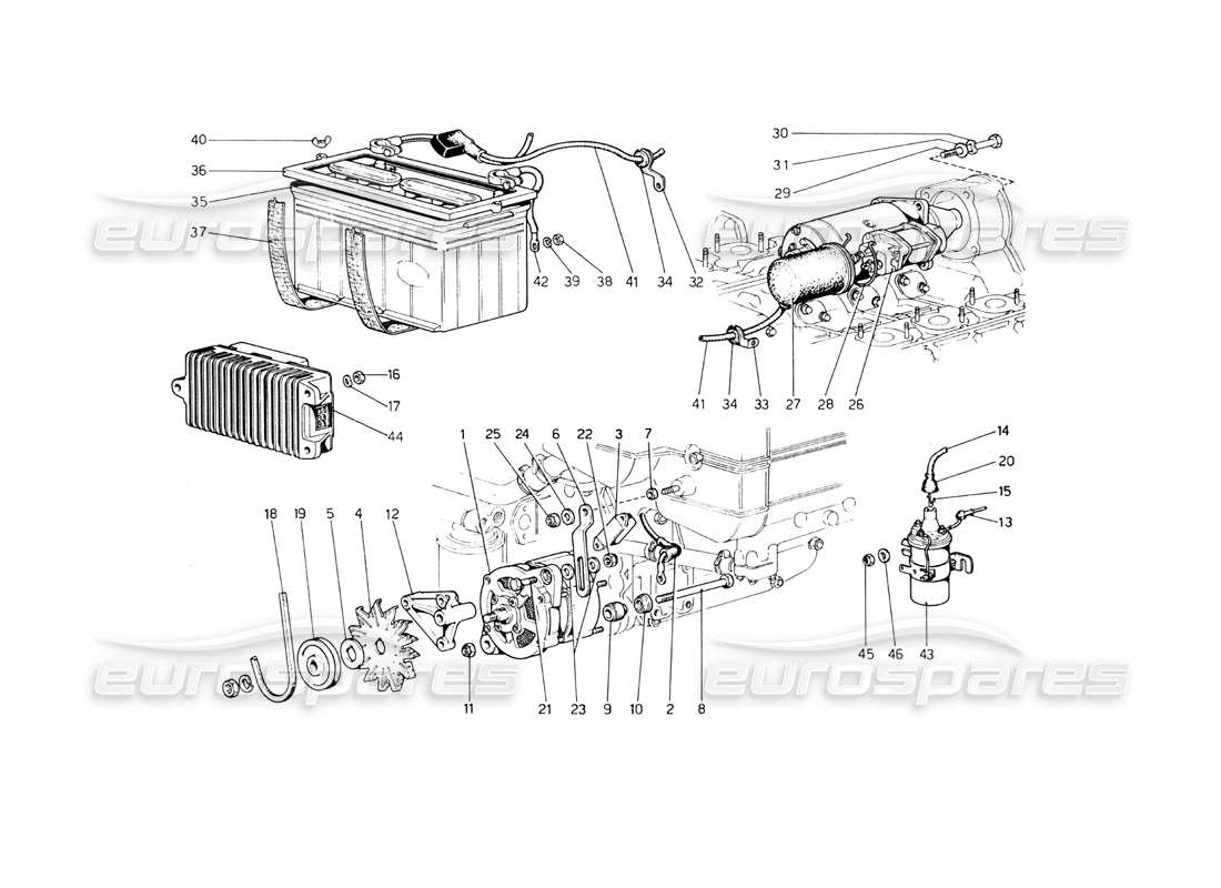 ferrari 365 gt4 berlinetta boxer diagrama de piezas de generación actual (desde el automóvil número 18265)