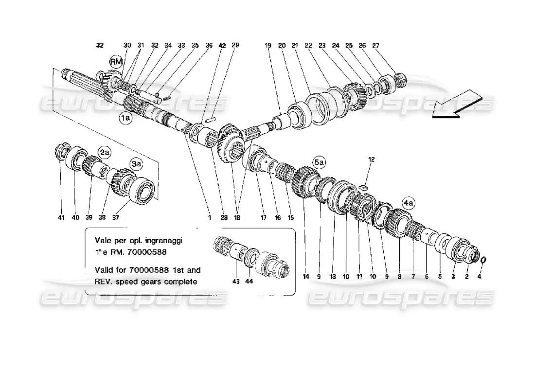 ferrari mondial 3.4 t coupe/cabrio diagrama de piezas de engranajes del eje principal
