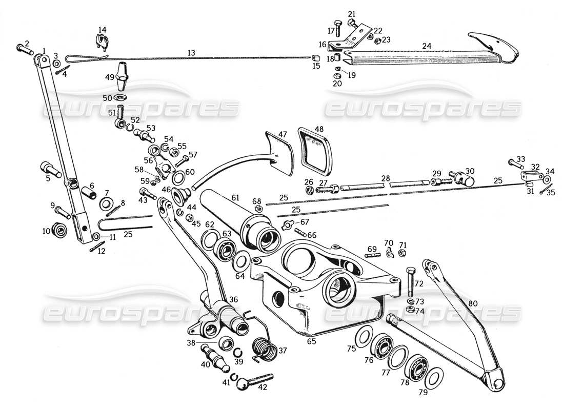ferrari 250 gte (1957) pedal de freno y control de freno diagrama de piezas