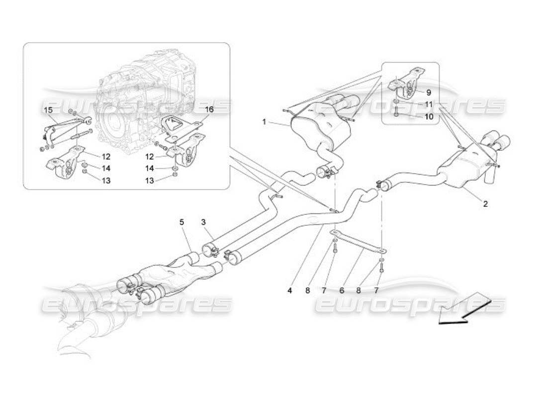 maserati qtp. (2005) 4.2 diagrama de piezas de silenciadores