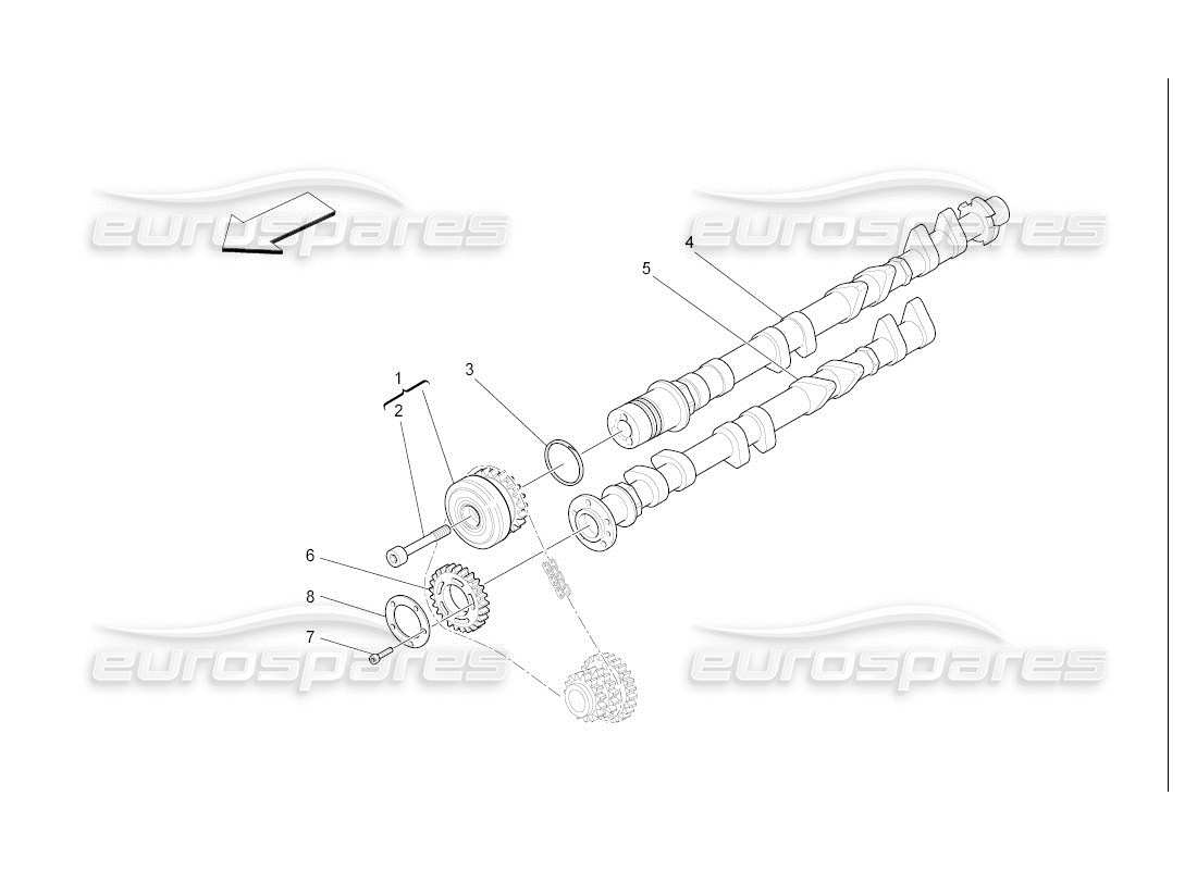 maserati qtp. (2007) 4.2 auto diagrama de piezas de los árboles de levas de la culata del cilindro derecho