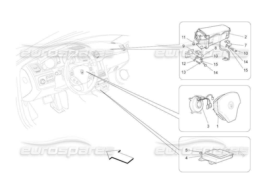 maserati grancabrio (2011) 4.7 diagrama de piezas del sistema de airbag delantero