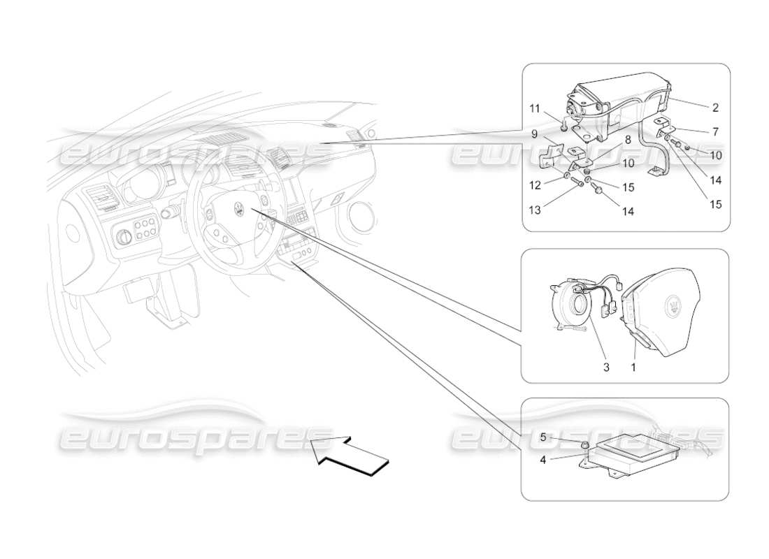 maserati grancabrio (2011) 4.7 sistema de airbag delantero diagrama de piezas