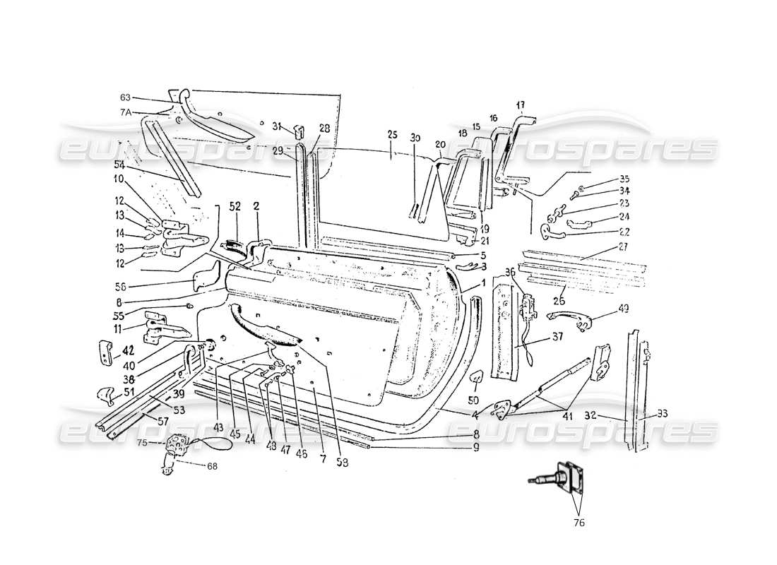 ferrari 275 (pininfarina coachwork) grupo de puertas diagrama de piezas