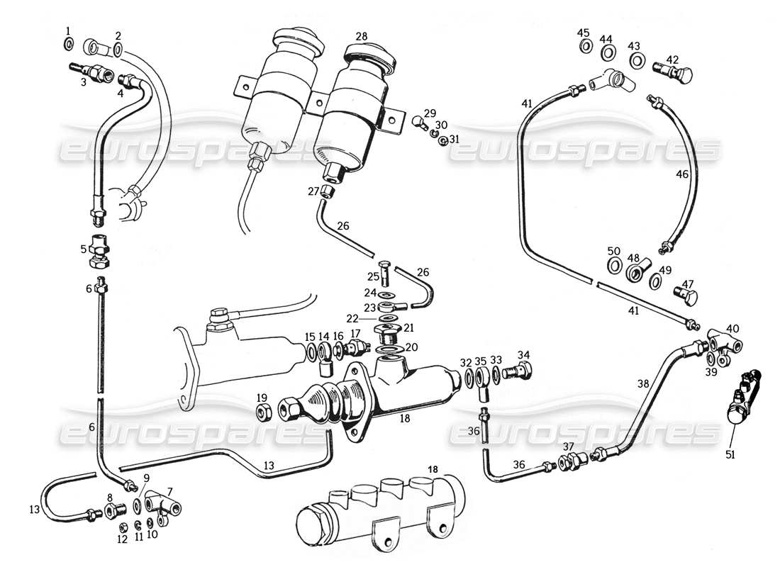 ferrari 250 gte (1957) control de freno hidráulico diagrama de piezas