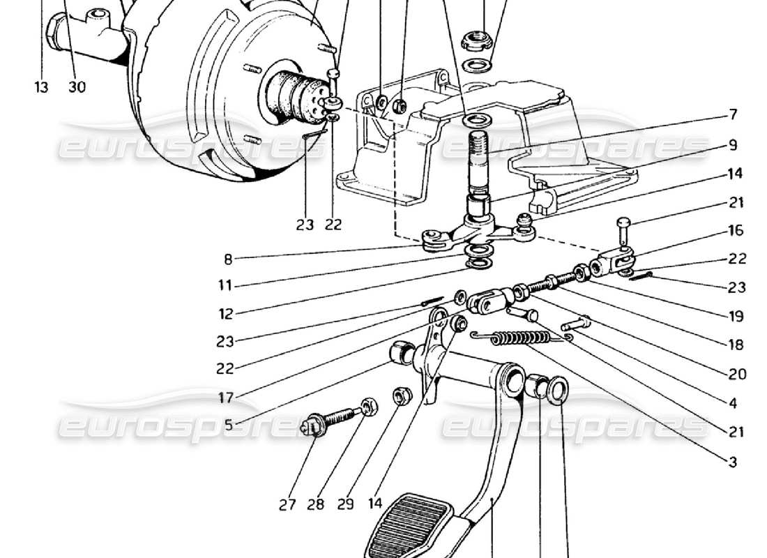 ferrari 308 gtb (1976) diagrama de piezas del sistema hidráulico de frenos (variantes para versiones con volante a la derecha)