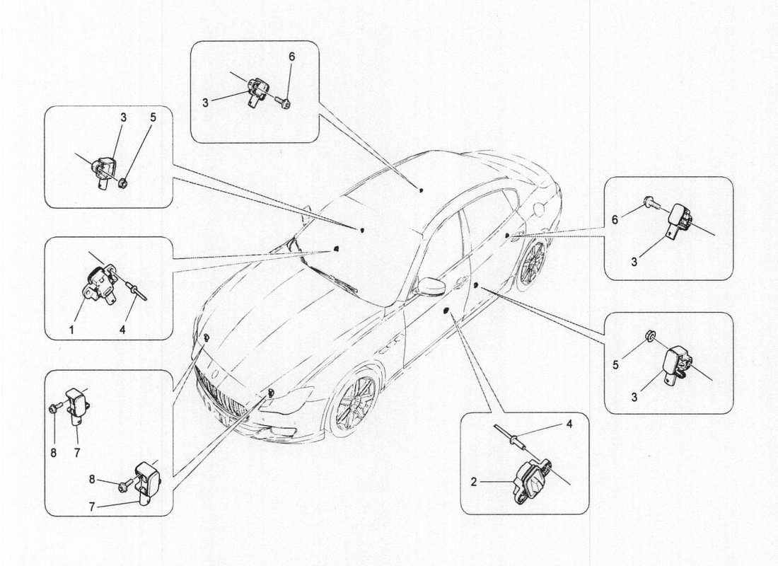 maserati qtp. v6 3.0 bt 410bhp 2wd 2017 diagrama de piezas de los sensores de colisión