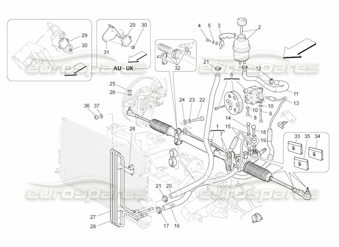 maserati grancabrio (2011) 4.7 diagrama de piezas de la caja de dirección y la bomba de dirección hidráulica