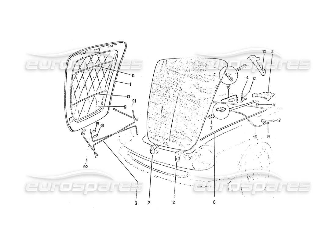 ferrari 275 (pininfarina coachwork) diagrama de piezas móviles de gruppo cofano