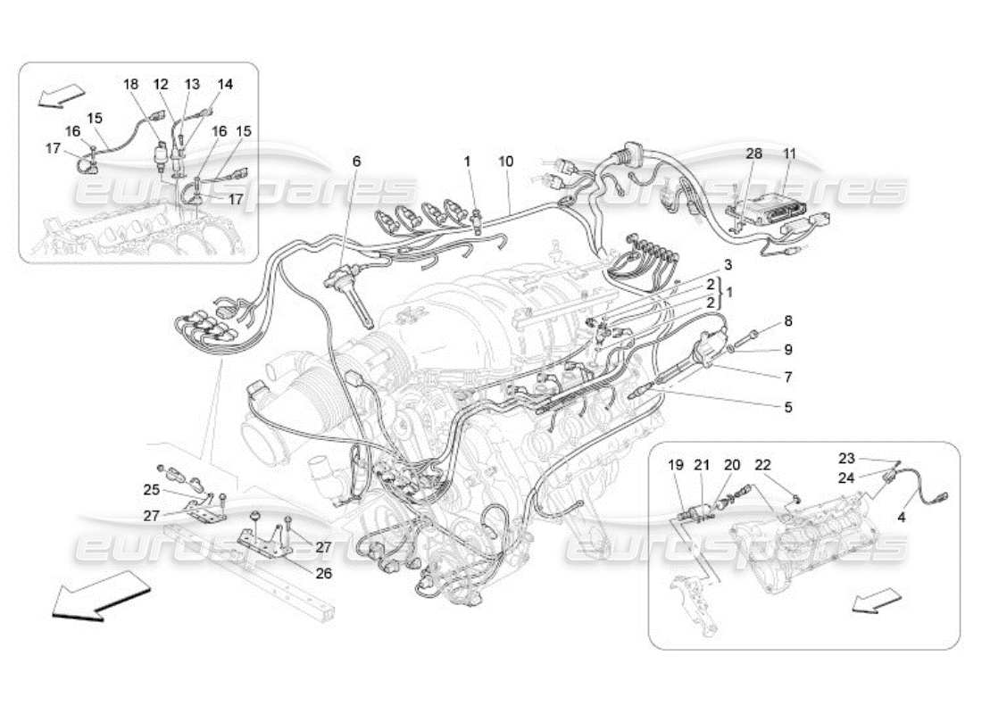 maserati qtp. (2005) 4.2 control electrónico: diagrama de piezas de control de sincronización del motor y inyección