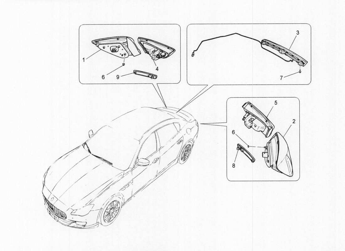 maserati qtp. v6 3.0 bt 410bhp 2wd 2017 diagrama de piezas de los grupos de luces traseras