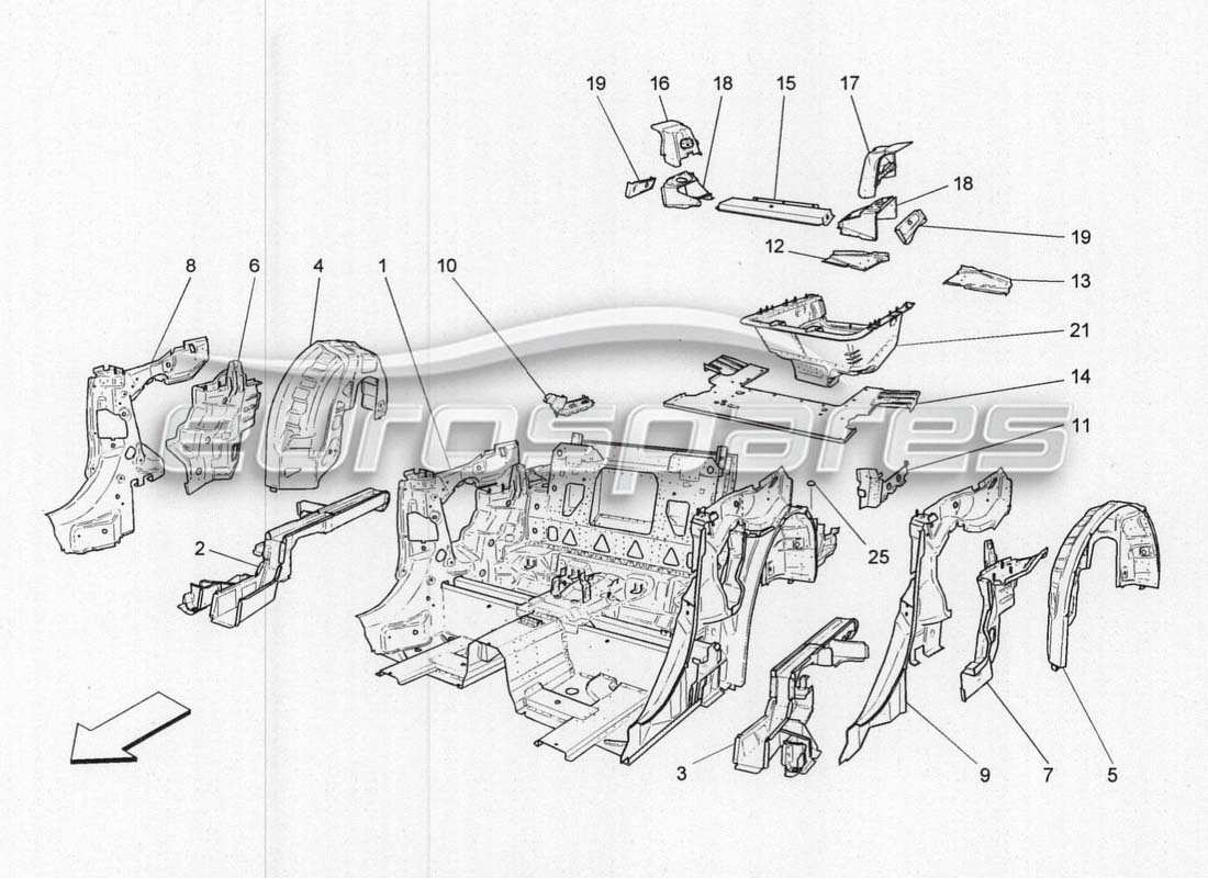 maserati grancabrio mc centenario diagrama de piezas de estructuras y marcos traseros