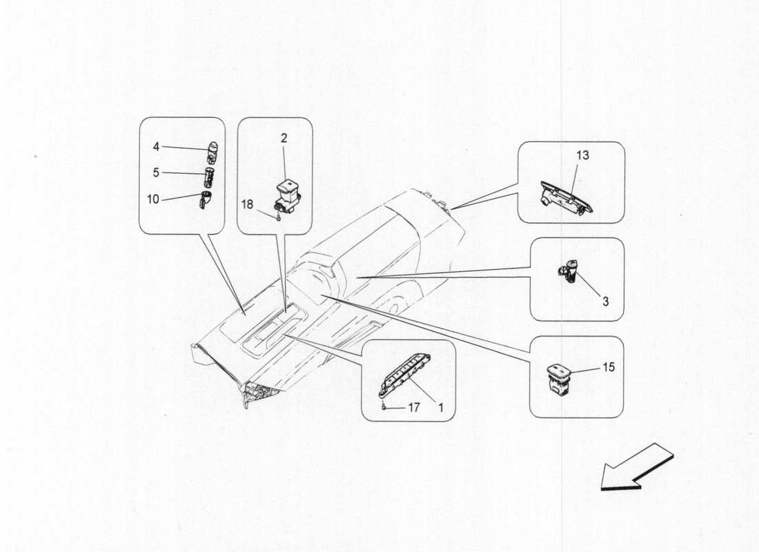 maserati qtp. v6 3.0 bt 410bhp 2015 diagrama de piezas de los dispositivos de la consola central