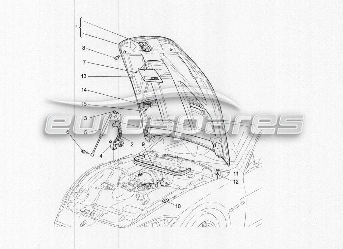 maserati grancabrio mc centenario diagrama de piezas del capó delantero