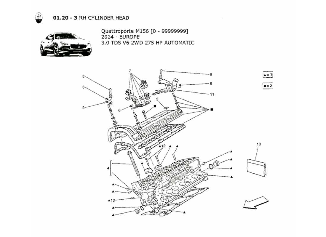 maserati qtp. v6 3.0 tds 275bhp 2014 diagrama de piezas de la culata derecha