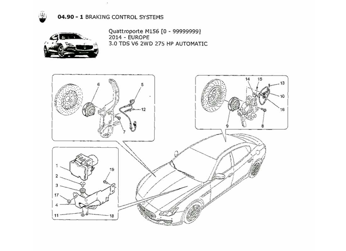 maserati qtp. v6 3.0 tds 275bhp 2014 diagrama de piezas de los sistemas de control de frenado