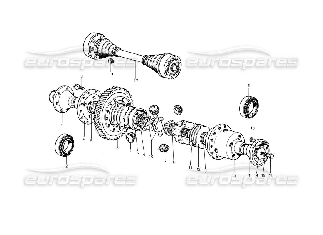 ferrari 246 dino (1975) diagrama de piezas del diferencial y los semiejes