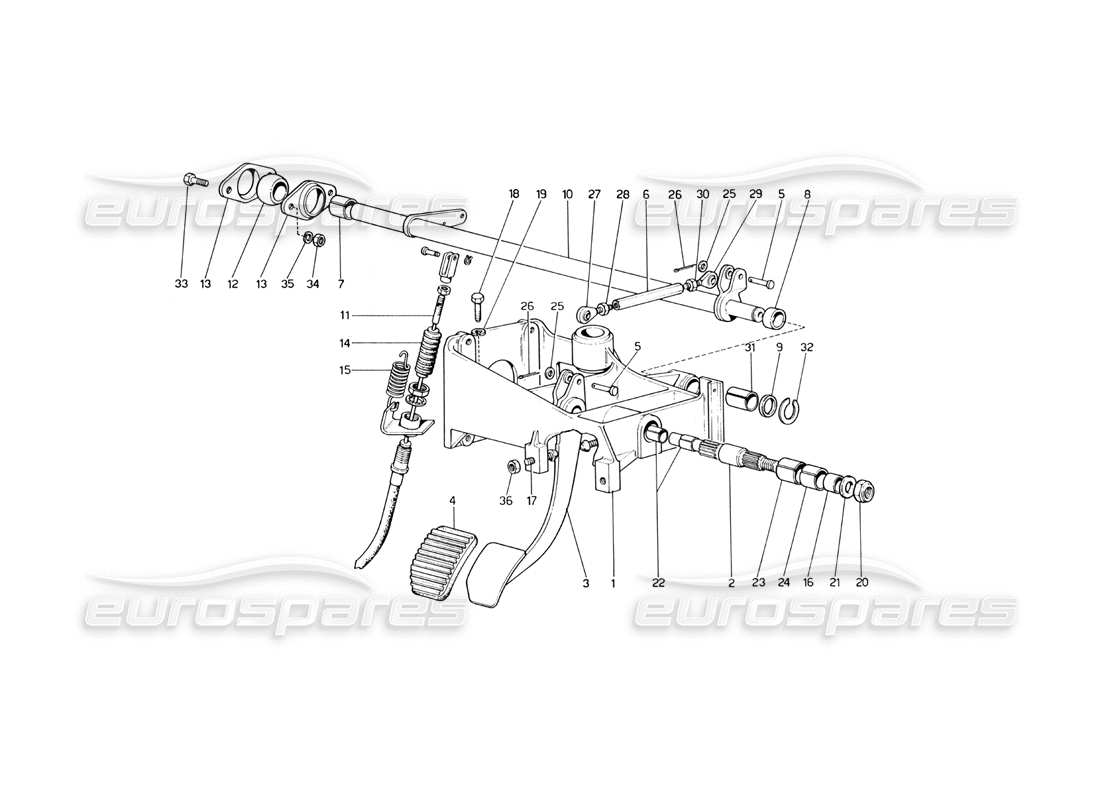 ferrari 246 dino (1975) tablero de pedales - control de embrague (variantes para versiones rhd) diagrama de piezas