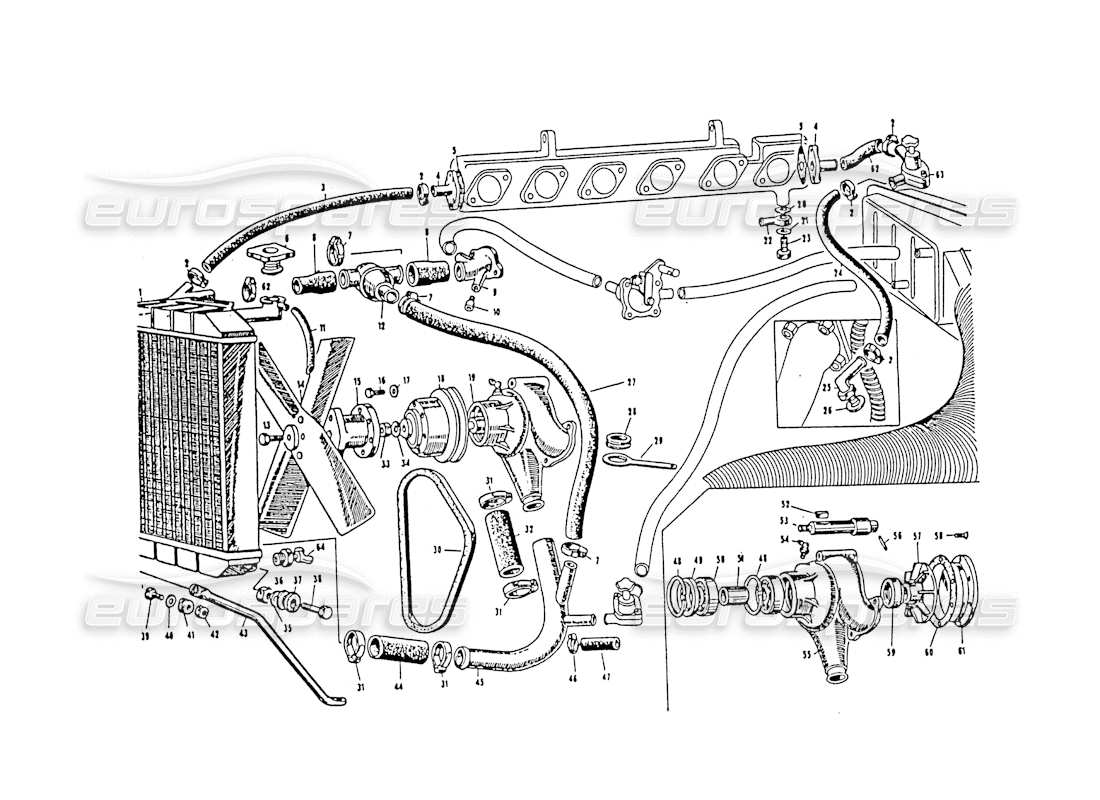 maserati 3500 gt refrigeración del motor diagrama de piezas