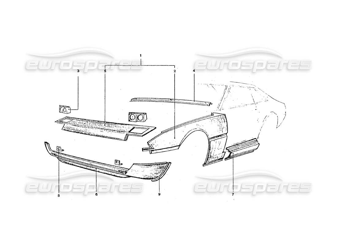 ferrari 365 gt4 2+2 coachwork diagrama de piezas de los paneles frontales