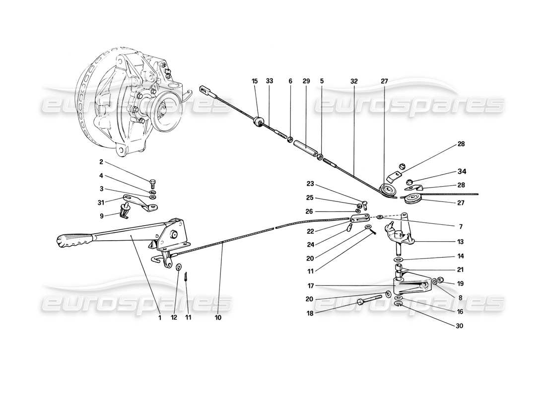 ferrari 308 (1981) gtbi/gtsi diagrama de piezas del control del freno de mano