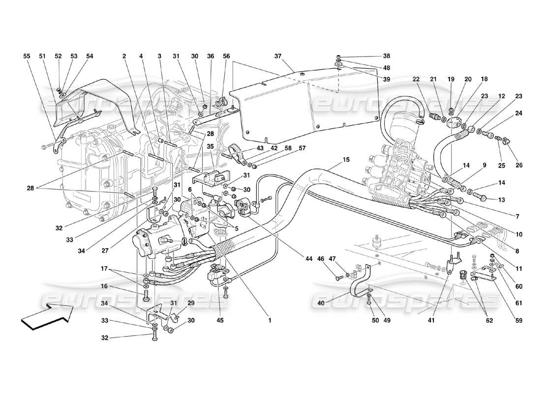 ferrari 360 challenge (2000) f1 diagrama de piezas del control hidráulico del embrague