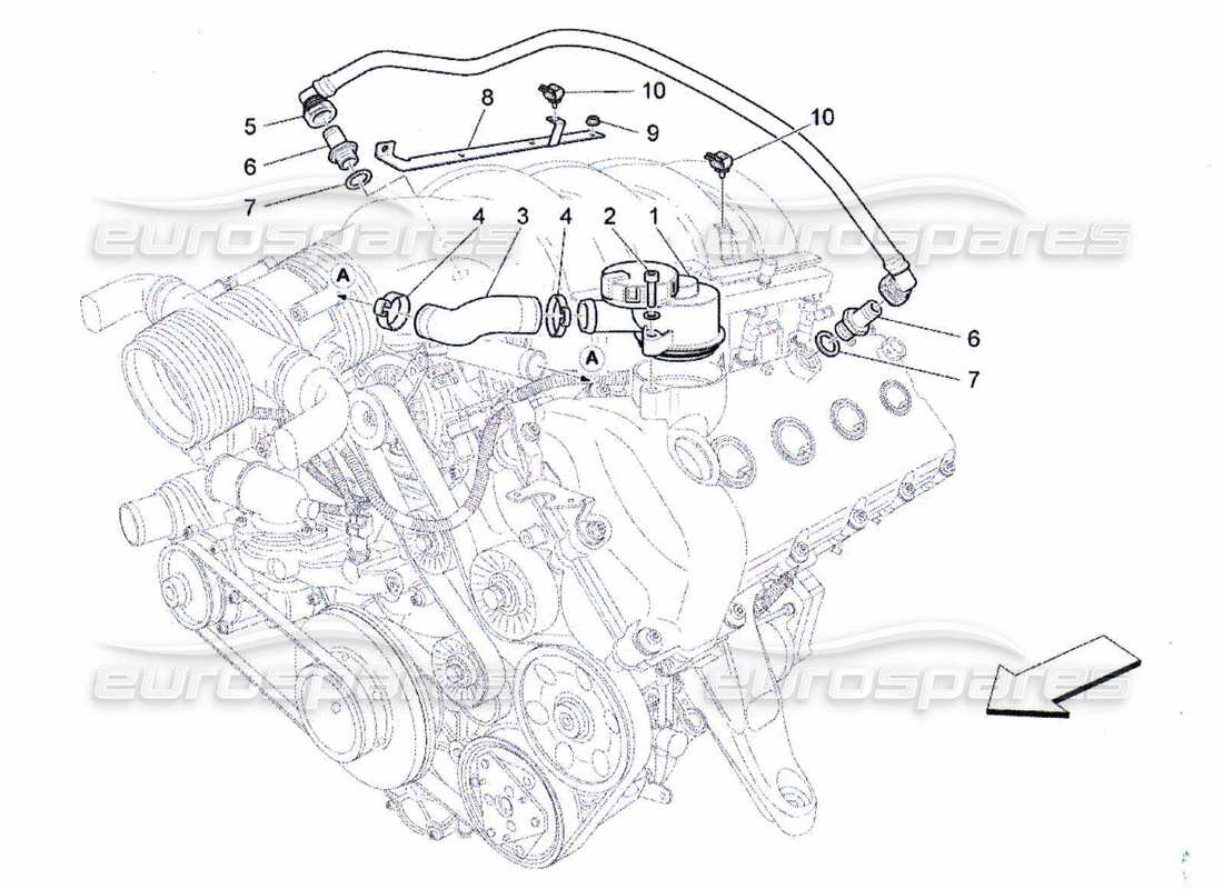 maserati qtp. (2010) 4.7 diagrama de piezas del sistema de recirculación de vapores de aceite