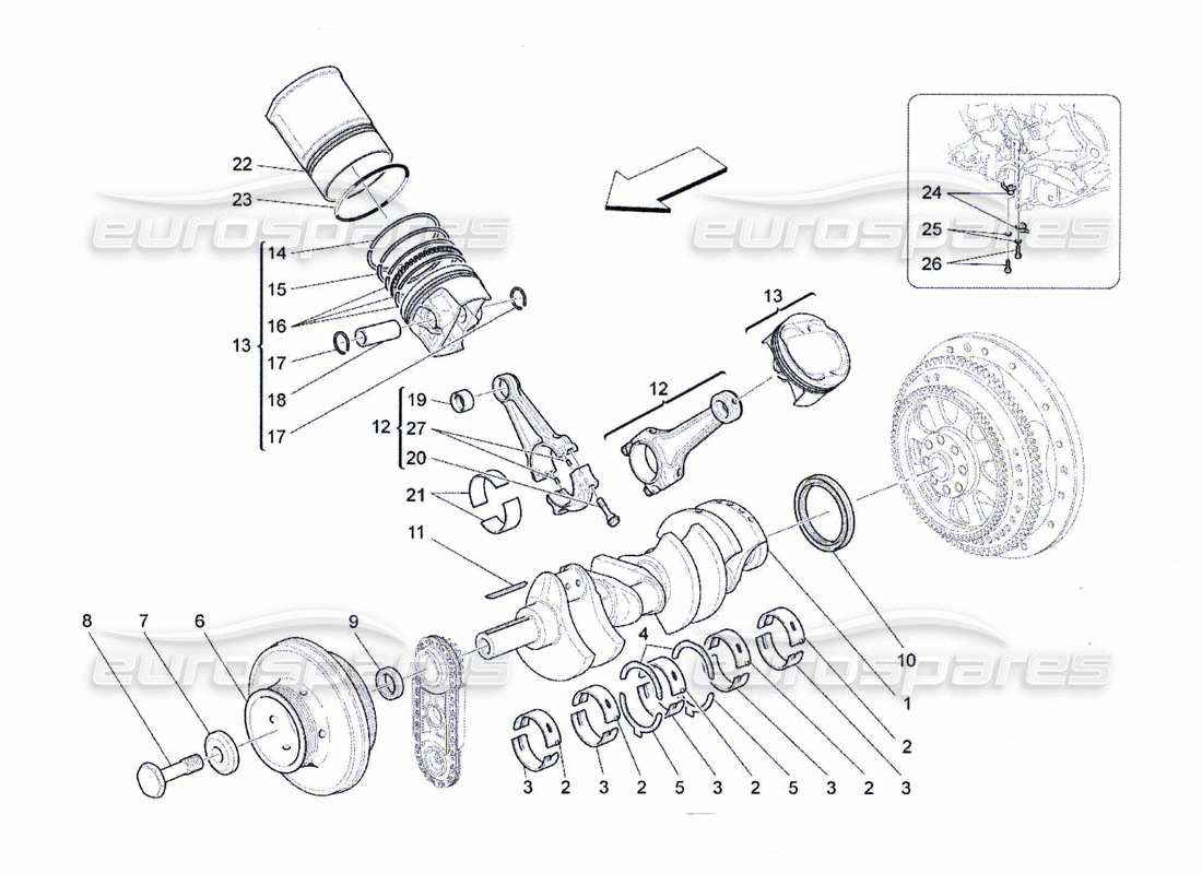 maserati qtp. (2010) 4.7 diagrama de piezas del mecanismo de manivela