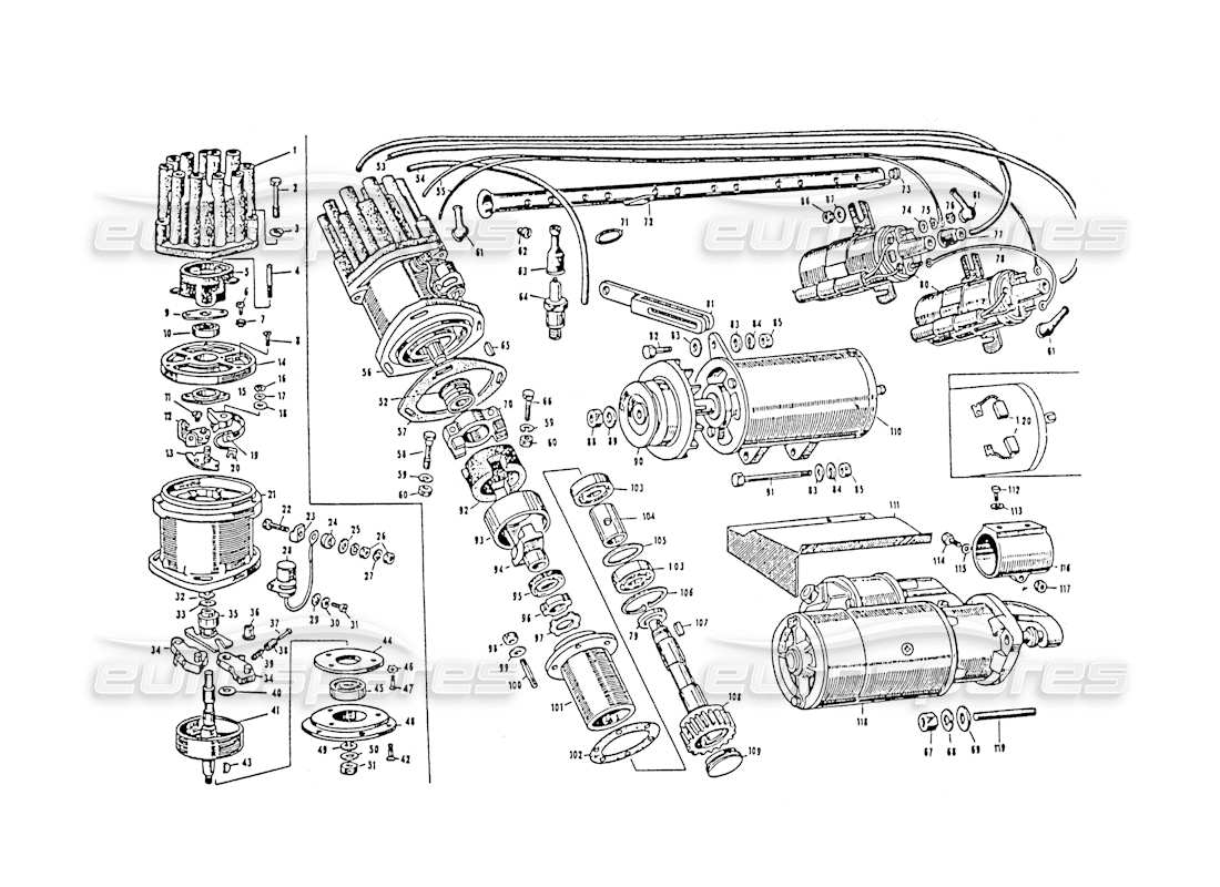 maserati 3500 gt equipo eléctrico, motor diagrama de piezas
