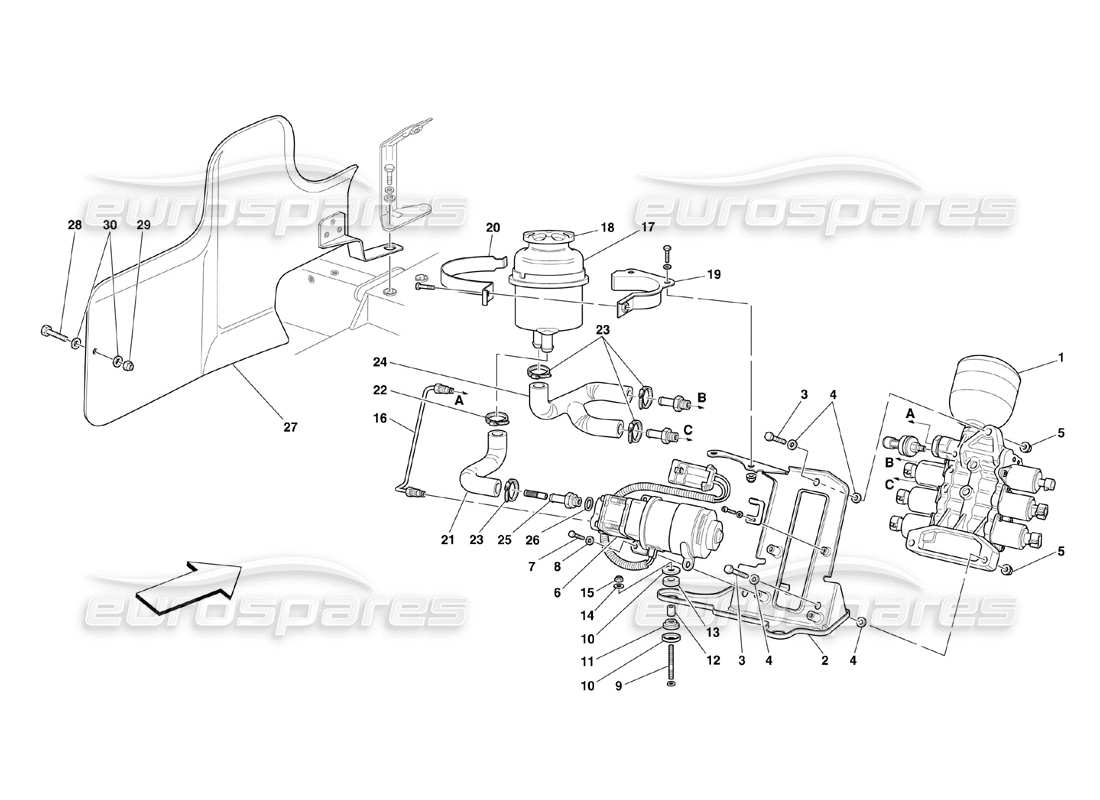 ferrari 360 challenge (2000) diagrama de piezas de la unidad de potencia y el tanque