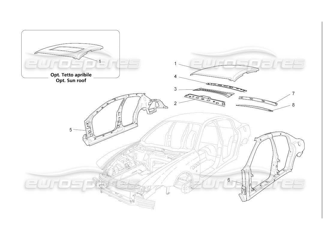 maserati qtp. (2007) 4.2 auto diagrama de piezas de carrocería y paneles exteriores centrales