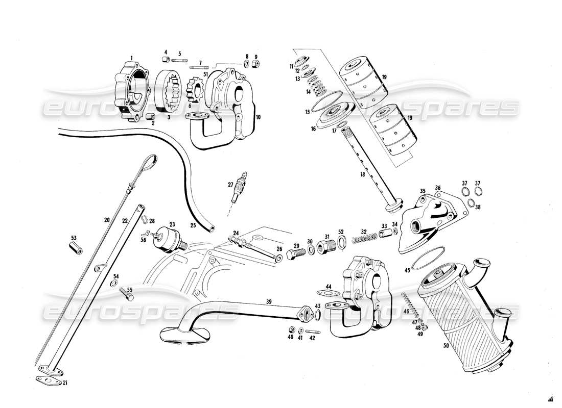 maserati qtp.v8 4.7 (s1 & s2) 1967 diagrama de piezas de filtro y bomba de aceite