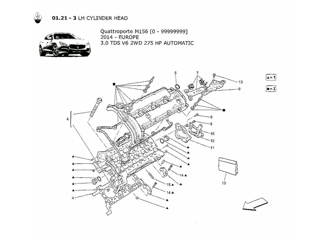 maserati qtp. v6 3.0 tds 275bhp 2014 diagrama de piezas de la culata izquierda