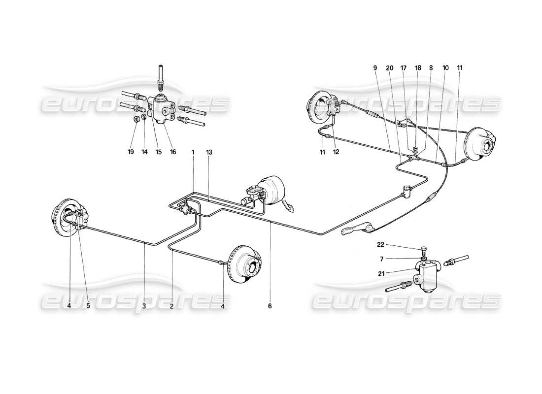 ferrari mondial 8 (1981) diagrama de piezas del sistema de frenos