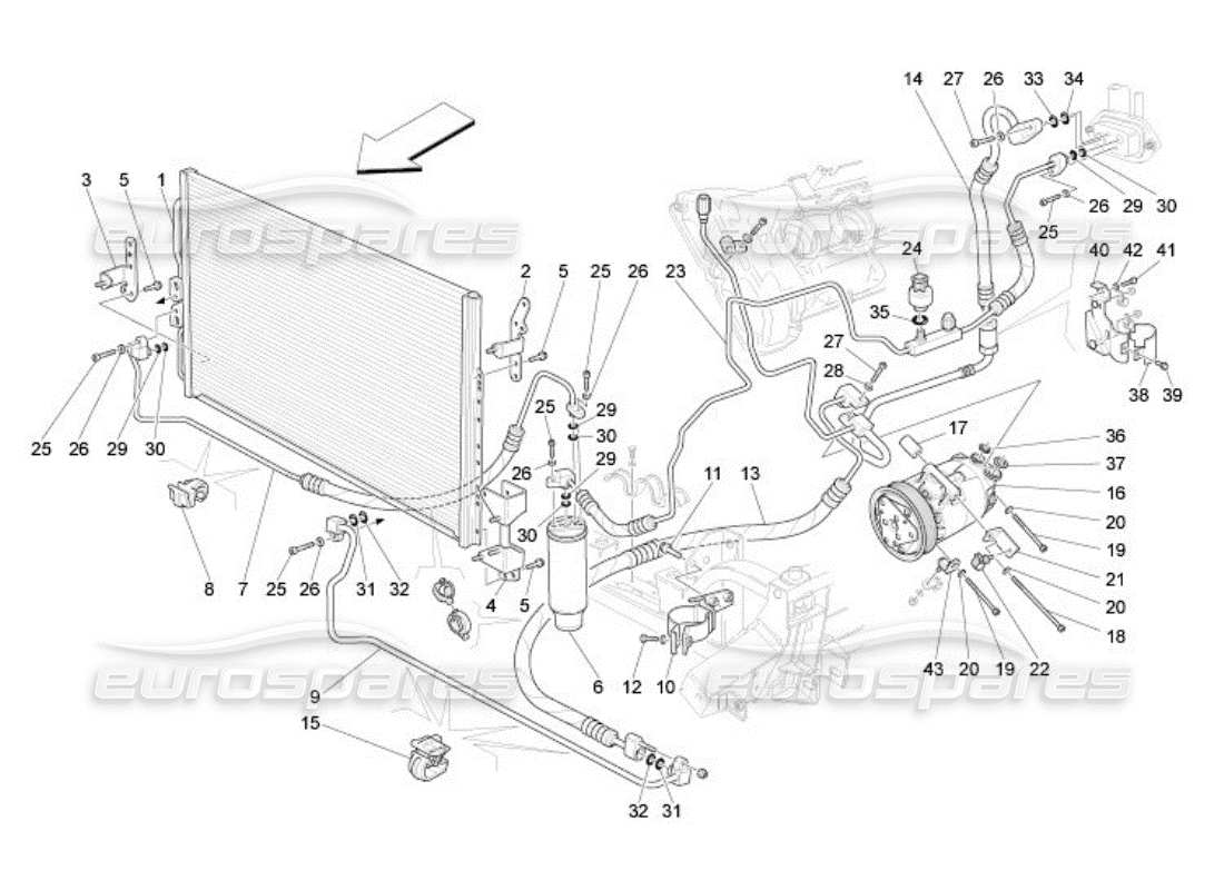 maserati qtp. (2005) 4.2 unidad a c: diagrama de piezas de los dispositivos del compartimento del motor