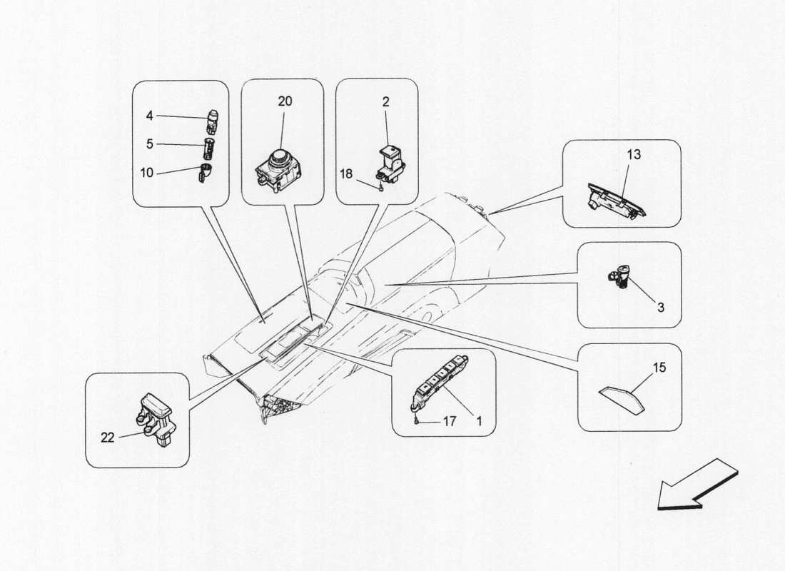 maserati qtp. v6 3.0 bt 410bhp 2wd 2017 diagrama de piezas de los dispositivos de la consola central
