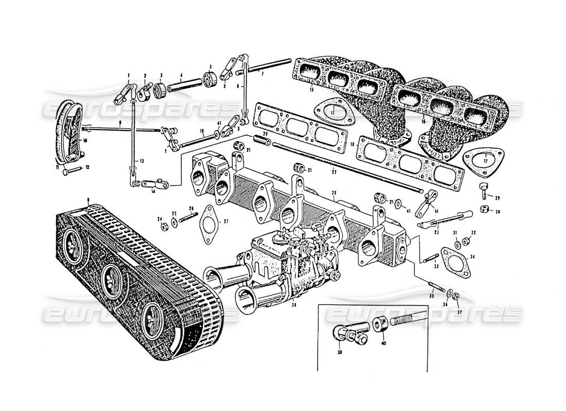maserati 3500 gt diagrama de piezas del tubo de succión y del colector de escape