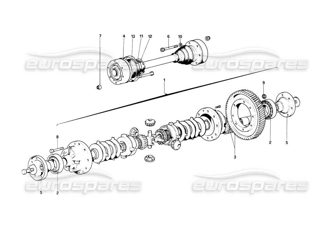 ferrari 308 (1981) gtbi/gtsi diferencial y semiejes diagrama de piezas