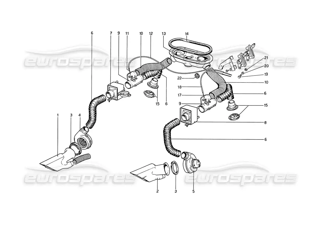 ferrari 208 gt4 dino (1975) sistema de calefacción diagrama de piezas
