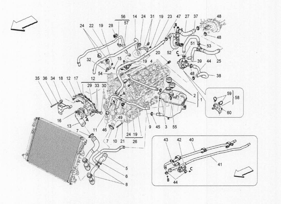 maserati qtp. v6 3.0 bt 410bhp 2015 diagrama de piezas del sistema de refrigeración