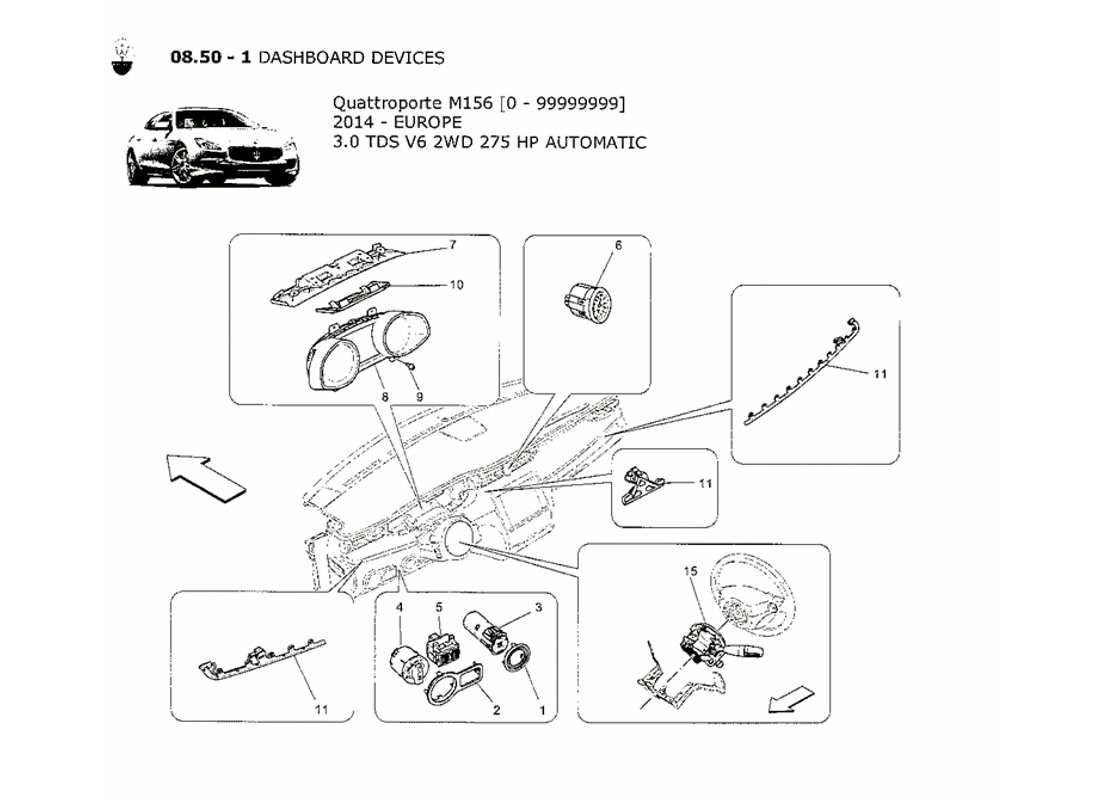 maserati qtp. v6 3.0 tds 275bhp 2014 diagrama de piezas de los dispositivos del tablero